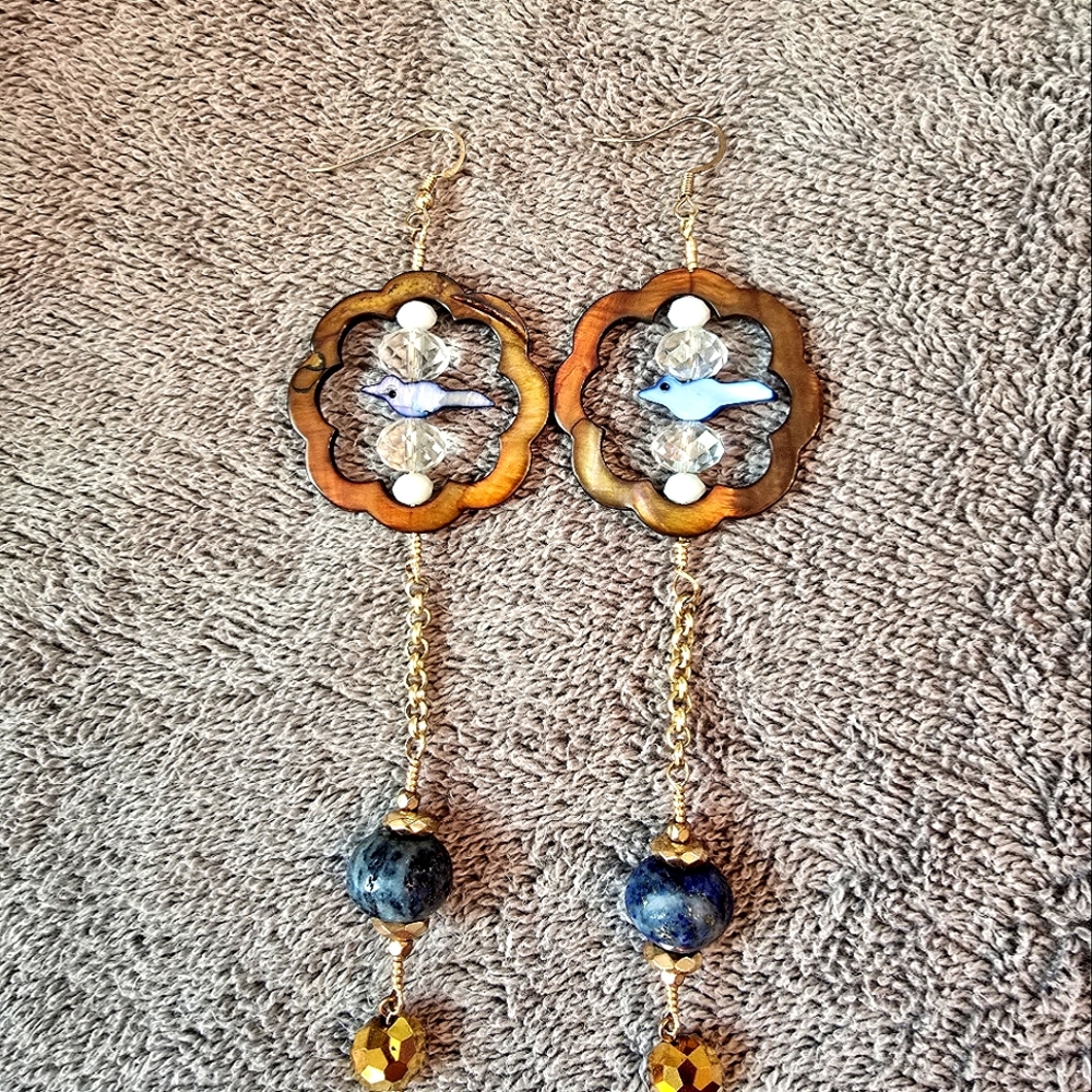 Blue bird dangle earrings